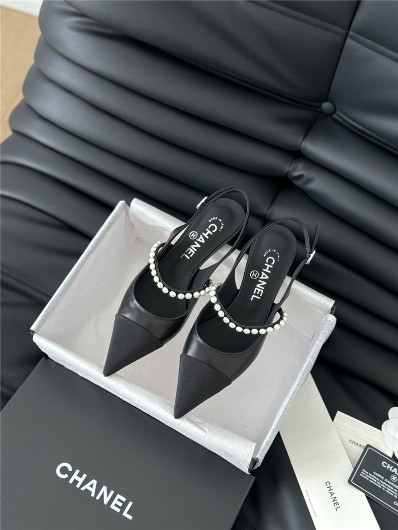 Ch**el black kitten heel slingback mules