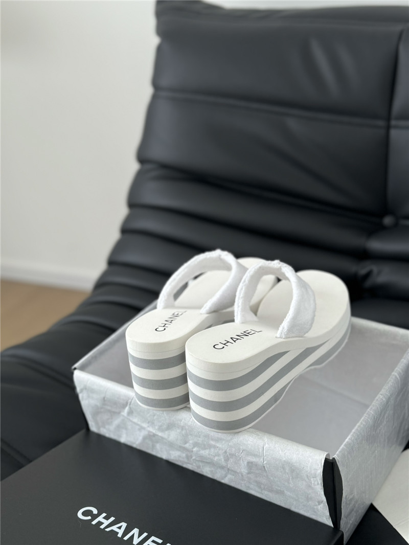 Ch**el platform wedge heel slippers in white