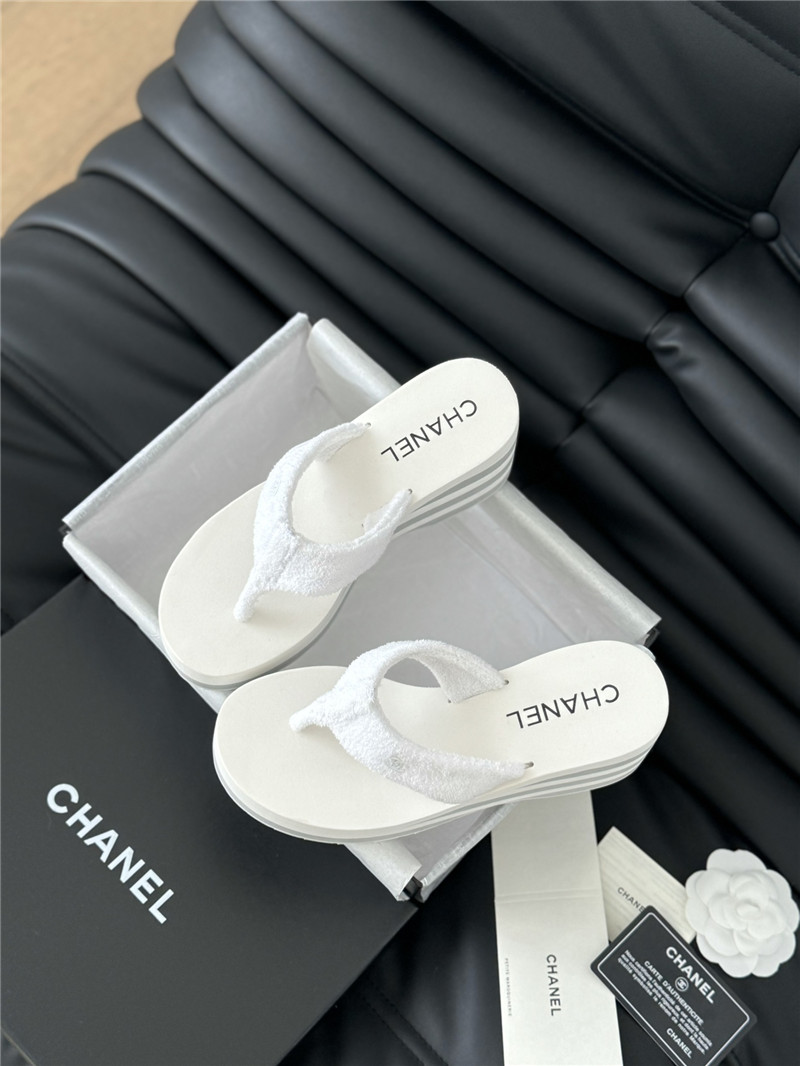 Ch**el platform wedge heel slippers in white