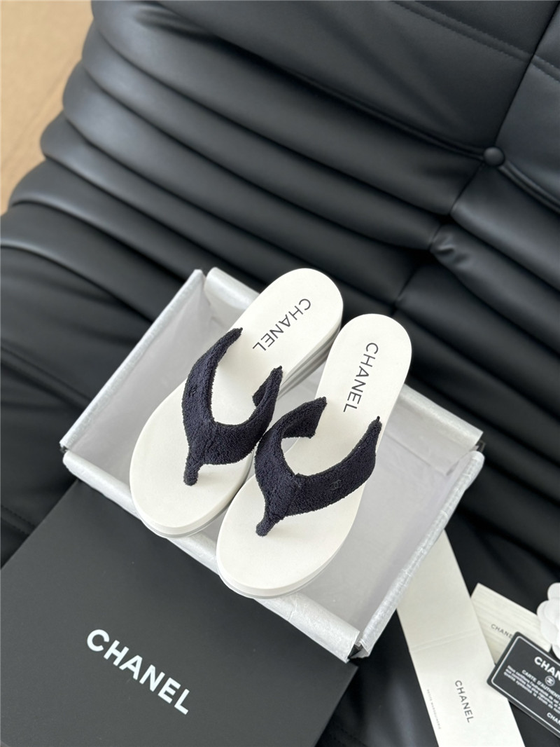 Ch**el platform wedge heel slippers in black