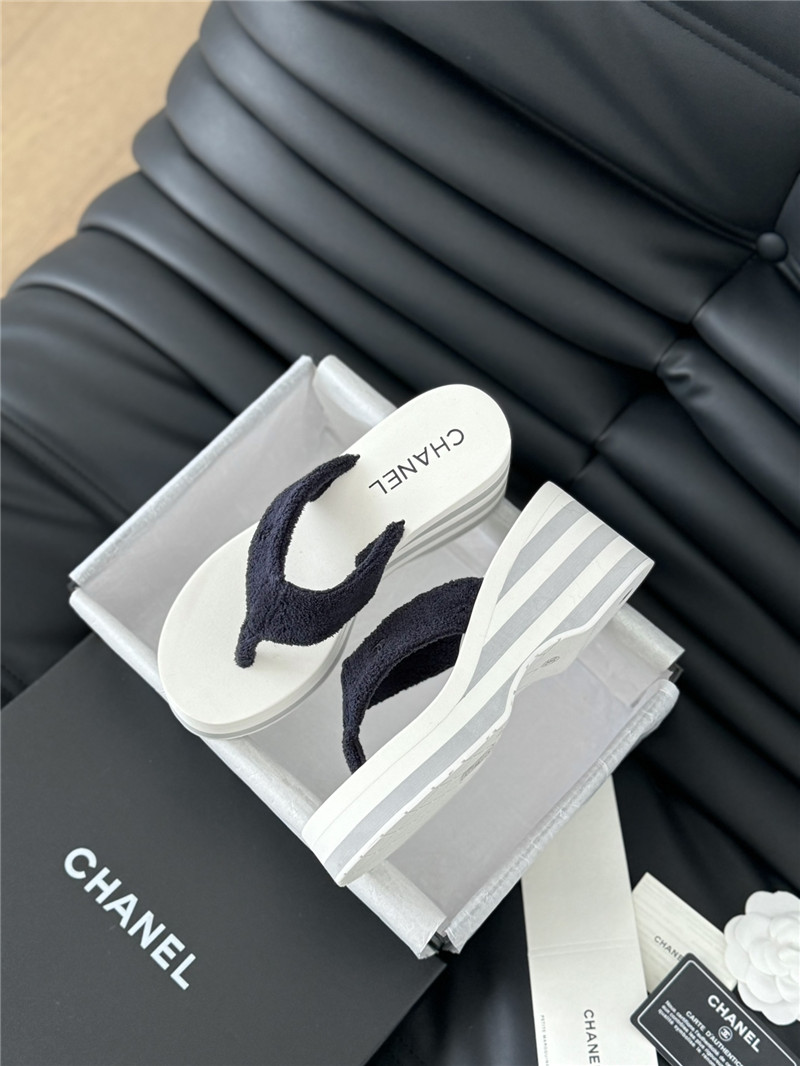 Ch**el platform wedge heel slippers in black