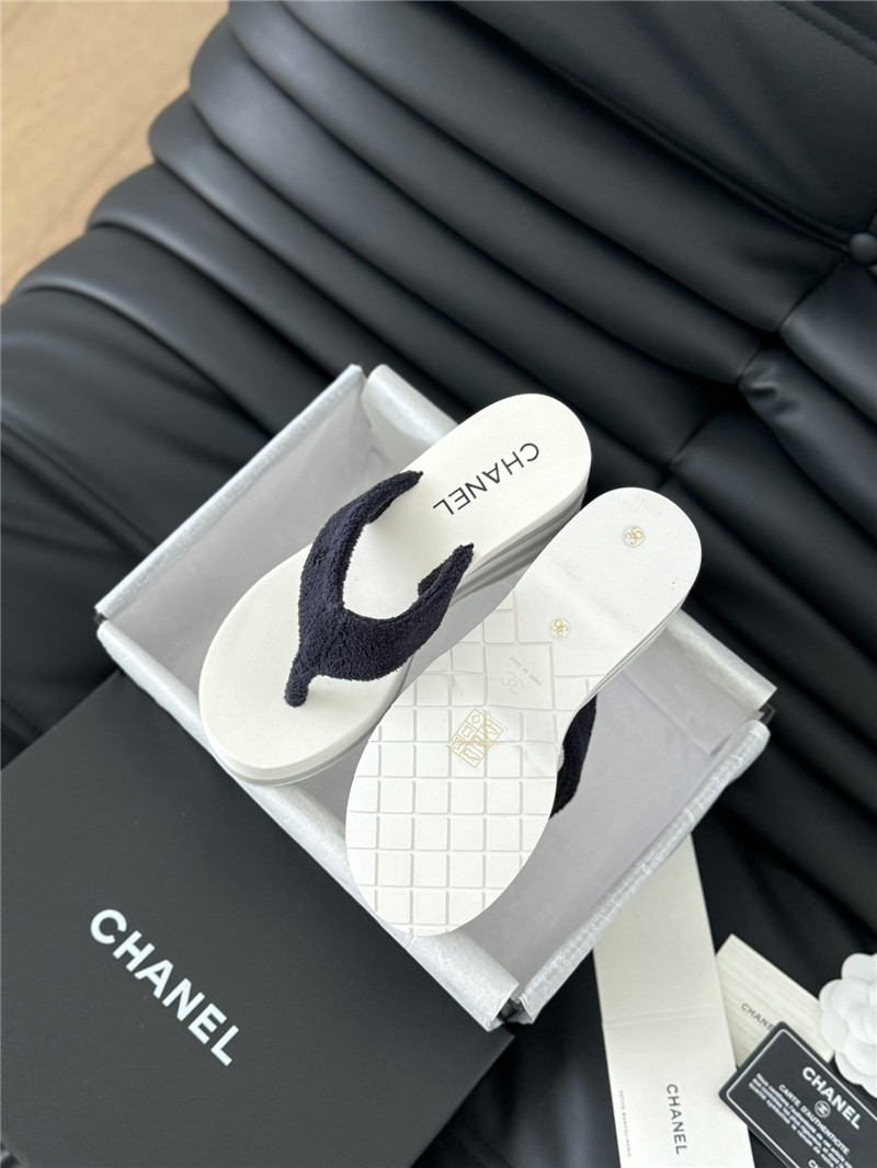 Ch**el platform wedge heel slippers in black