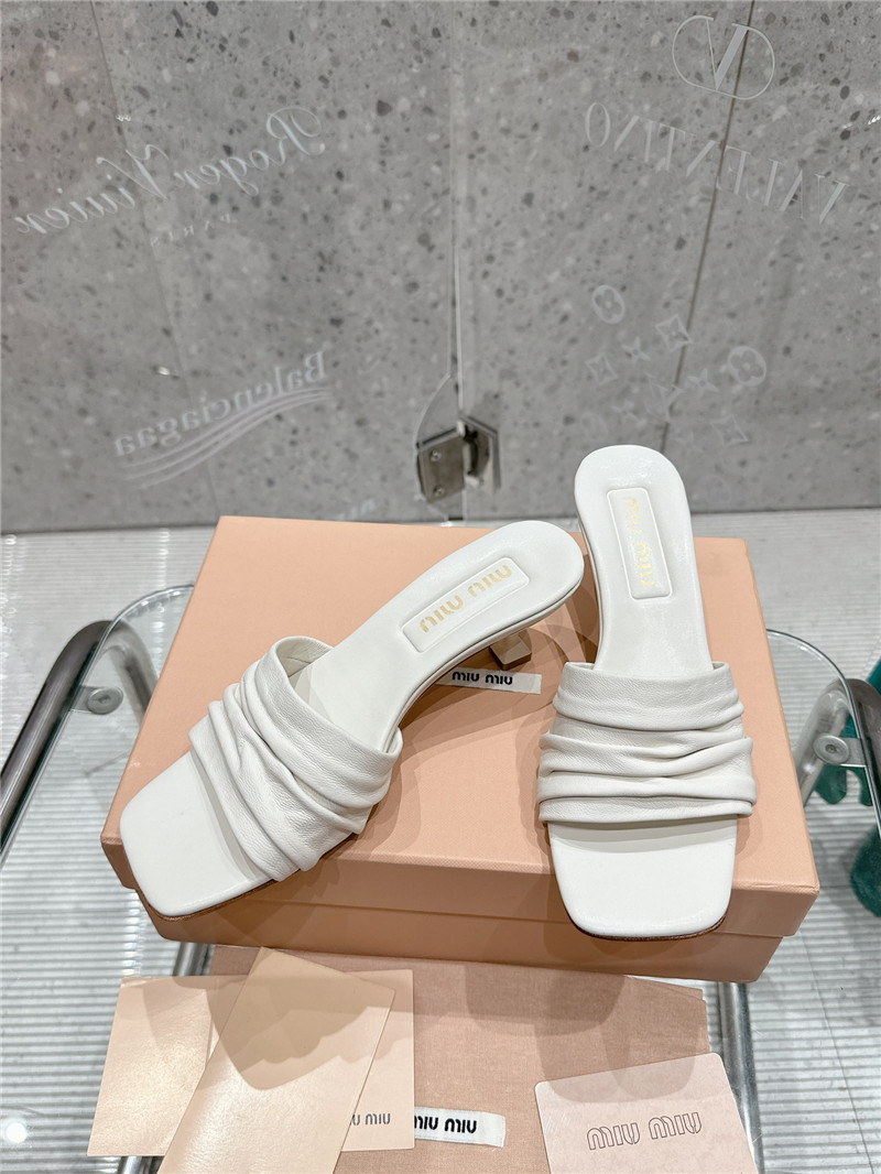 Miu Miu White Leather Kitten-Heel Mule Sandals