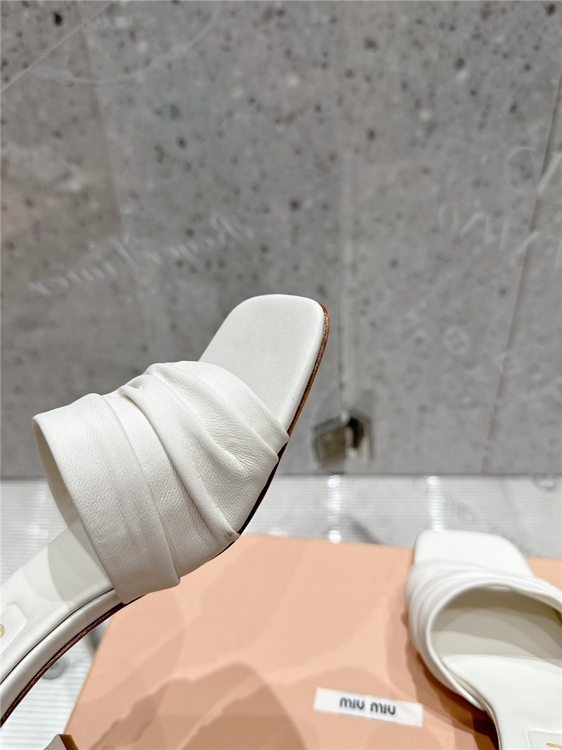 Miu Miu White Leather Kitten-Heel Mule Sandals