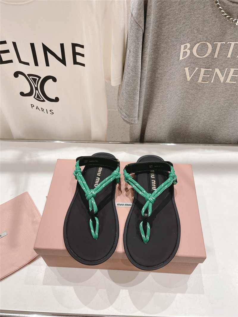 Miu Miu Riviere Green Leather Cord Sandals