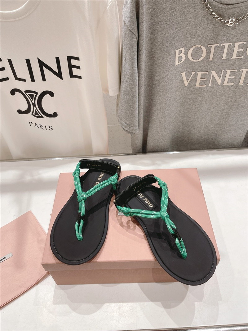 Miu Miu Riviere Green Leather Cord Sandals