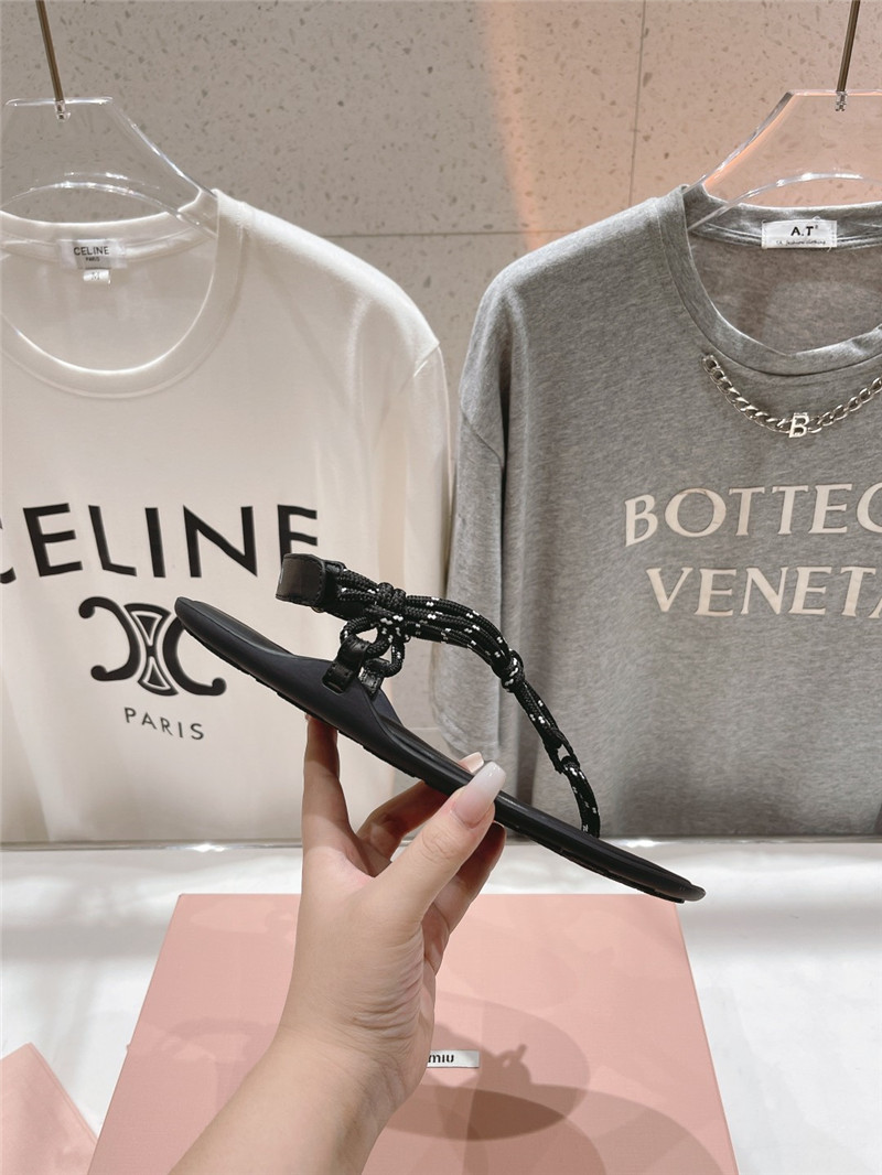 Miu Miu Riviere Black Leather Cord Sandals