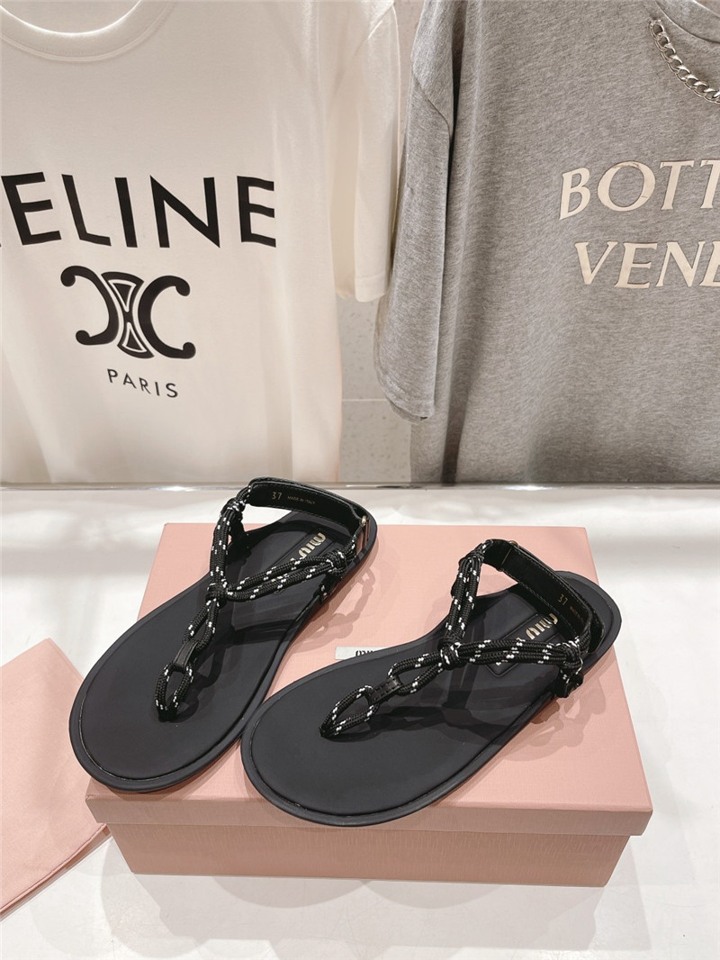 Miu Miu Riviere Black Leather Cord Sandals