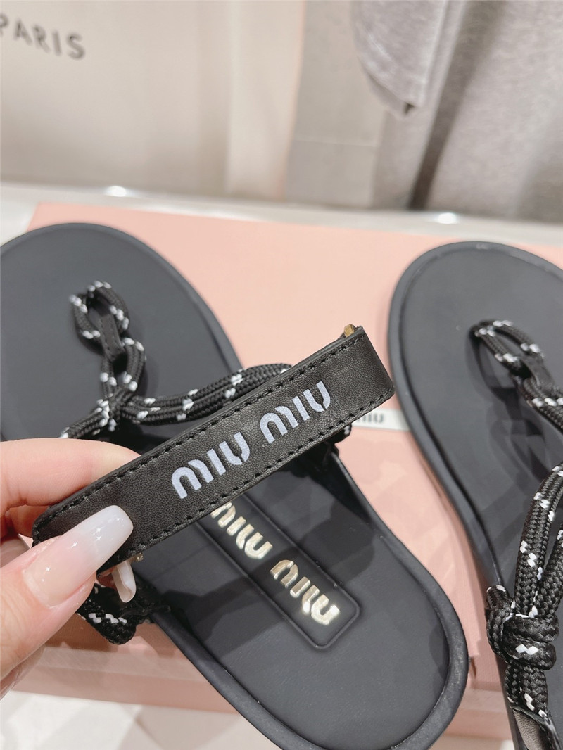 Miu Miu Riviere Black Leather Cord Sandals