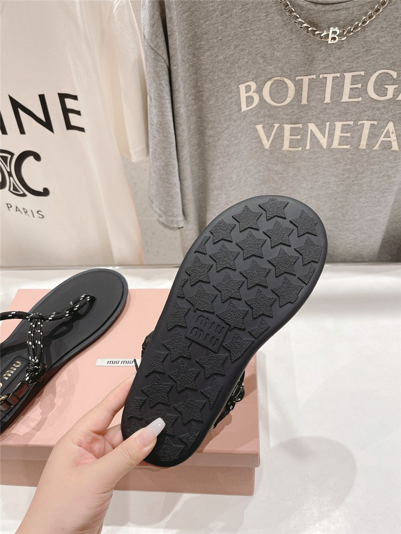 Miu Miu Riviere Black Leather Cord Sandals