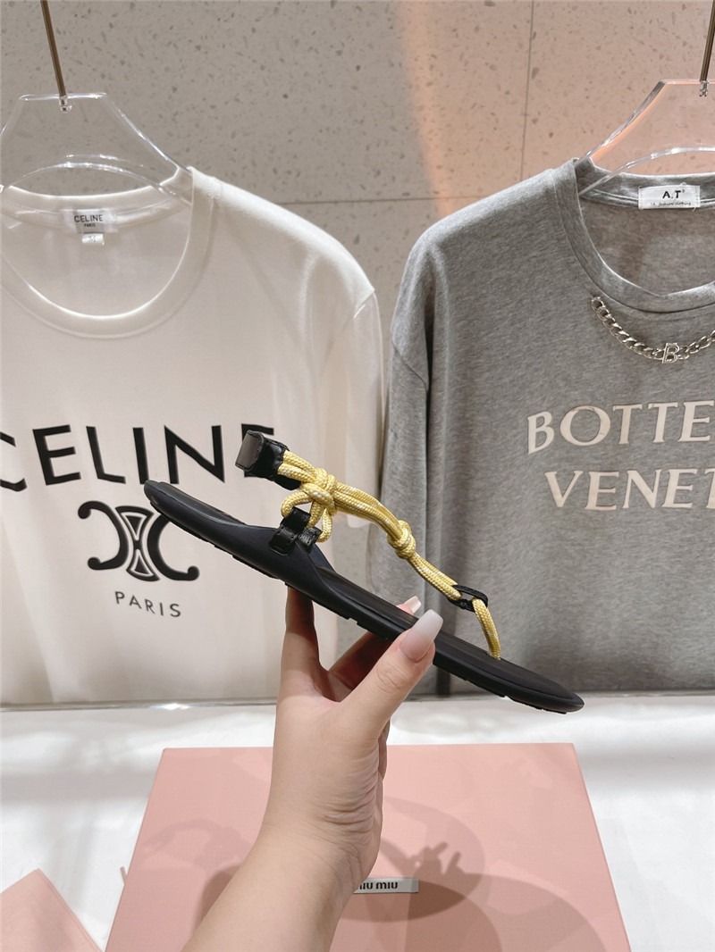 Miu Miu Riviere Yellow Cord and Leather Sandals