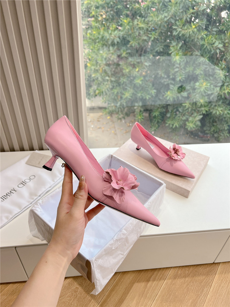 J1m*y Ch00 rosalia pink leather pumps