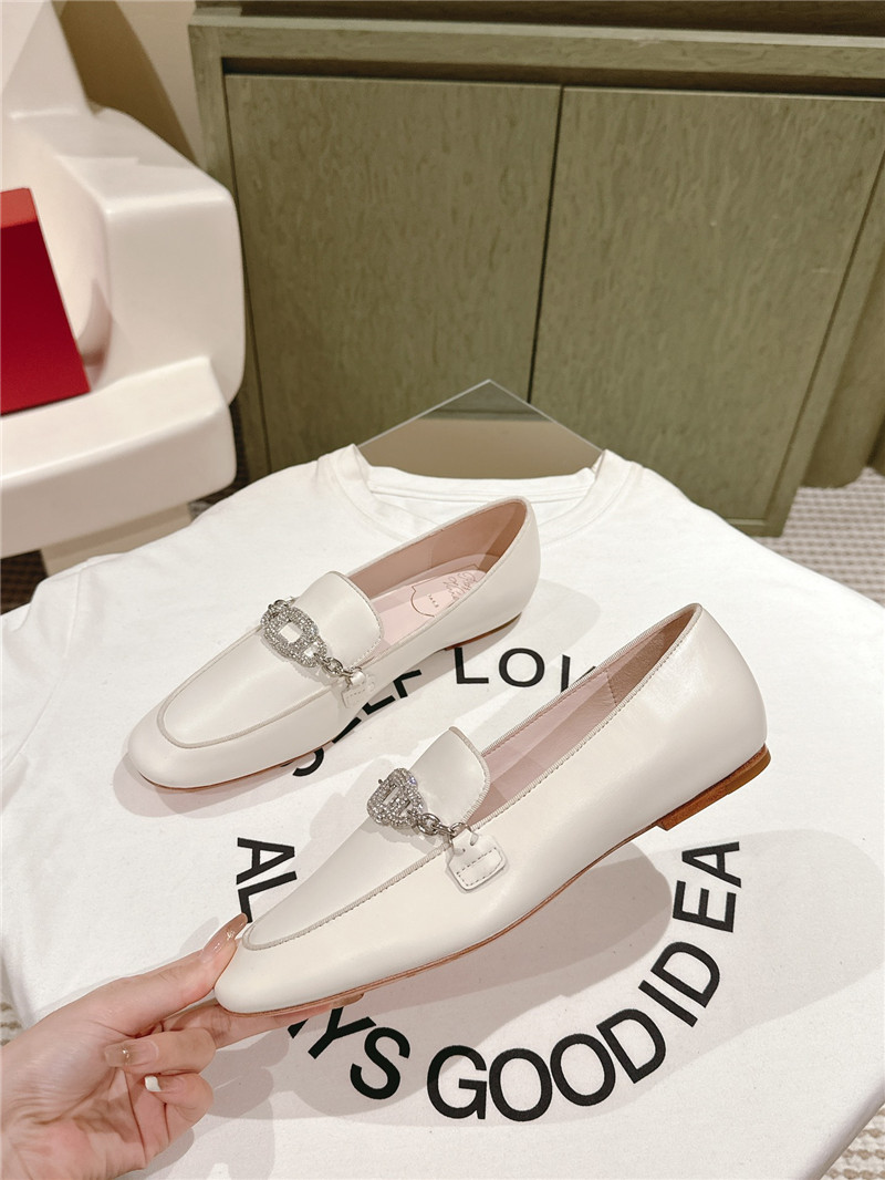 Roger Vivier Embellished White Leather Loafers