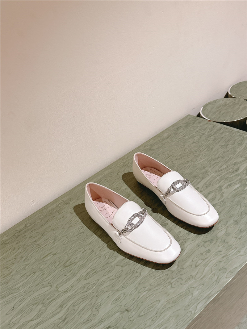 Roger Vivier Embellished White Leather Loafers