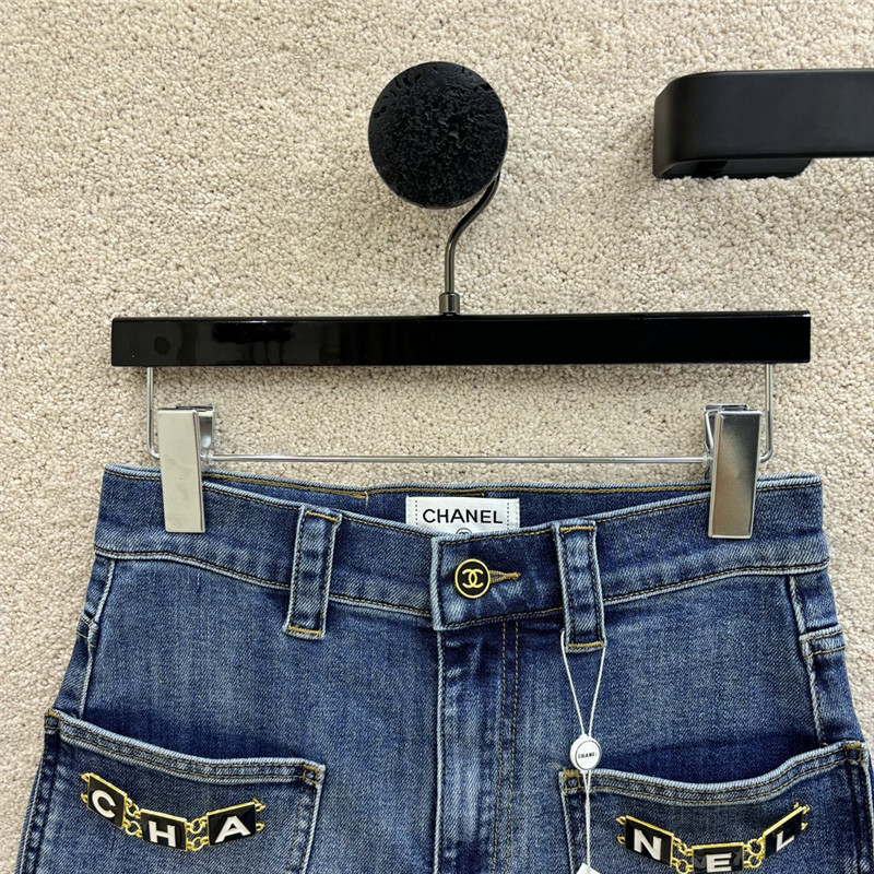 Ch**el chain embellished denim shorts replica clothes