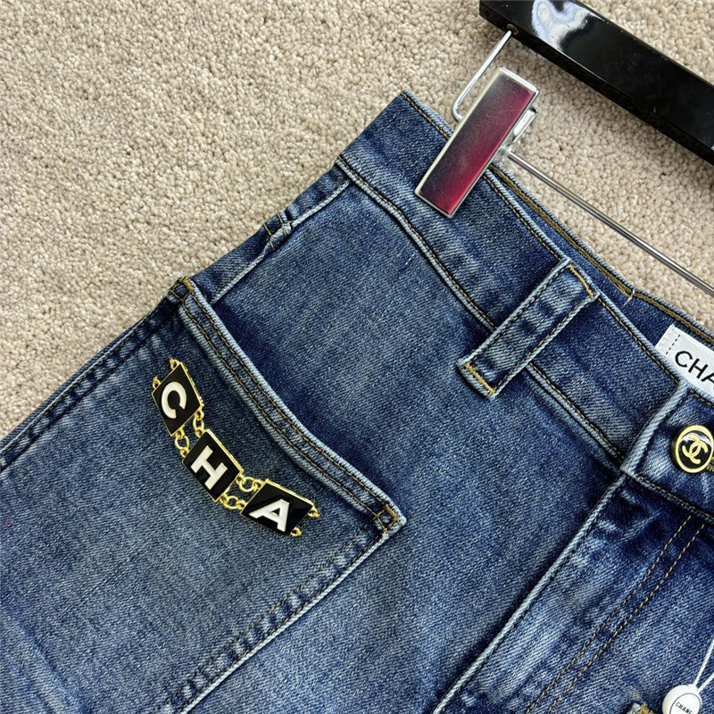 Ch**el chain embellished denim shorts replica clothes