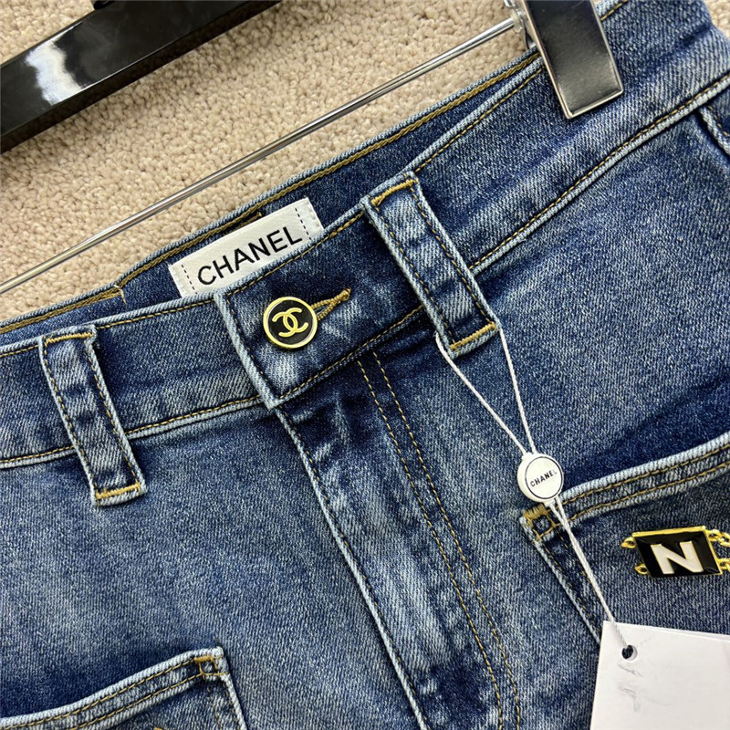 Ch**el chain embellished denim shorts replica clothes