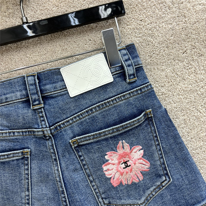 Ch**el chain embellished denim shorts replica clothes