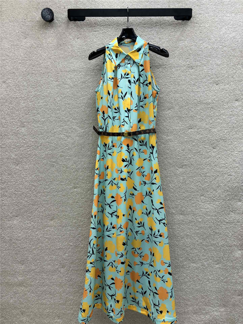 l0vis Vvtt0n lv floral print blue sleeveless dress replica clothes
