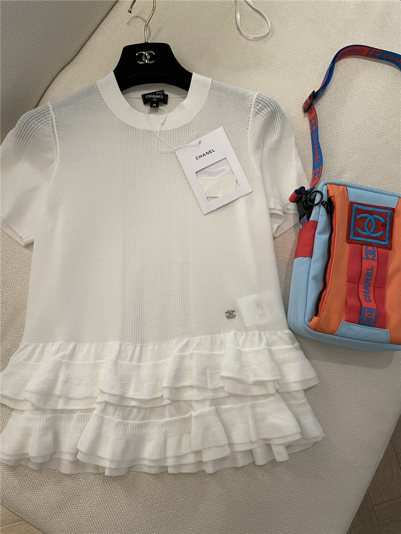 Ch**el ruffle design short sleeves replica designer clothes