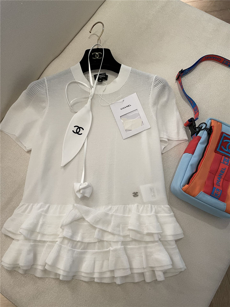 Ch**el ruffle design short sleeves replica designer clothes