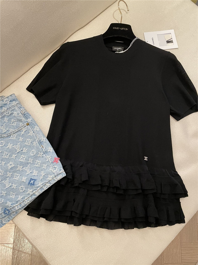 Ch**el ruffle design short sleeves replica designer clothes