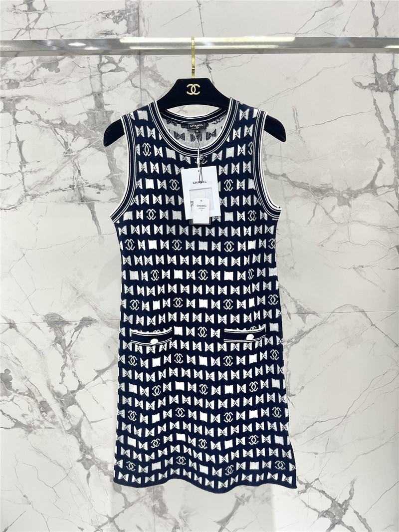 Ch**el bow print sleeveless knit dress replica d&g clothing