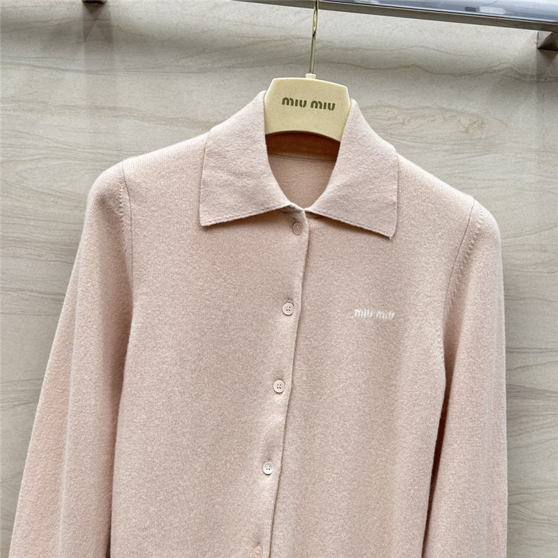 Miu Miu Logo Knit Cardigan in Beige
