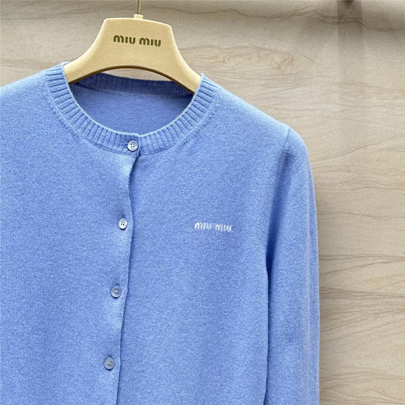 Miu Miu Logo Knit Cardigan Blue