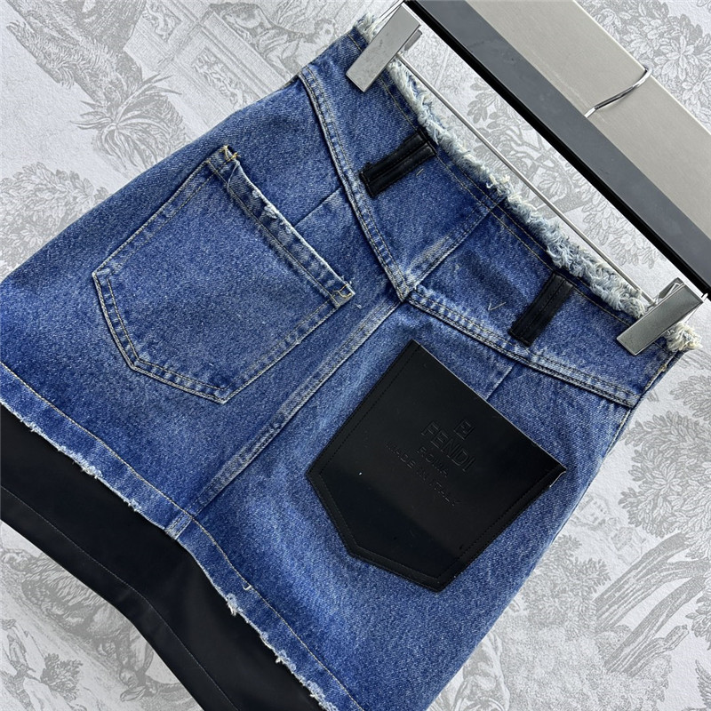 F**di leather patchwork denim skirt replica d&g clothing