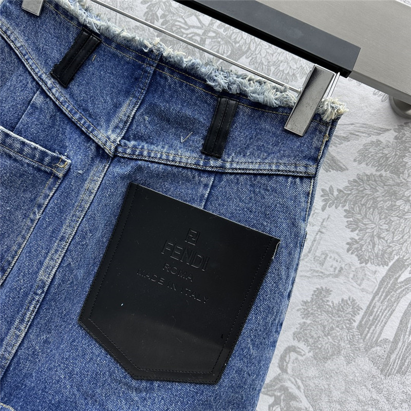 F**di leather patchwork denim skirt replica d&g clothing