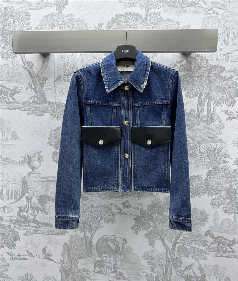 F**di patchwork leather denim jacket replica clothing sites