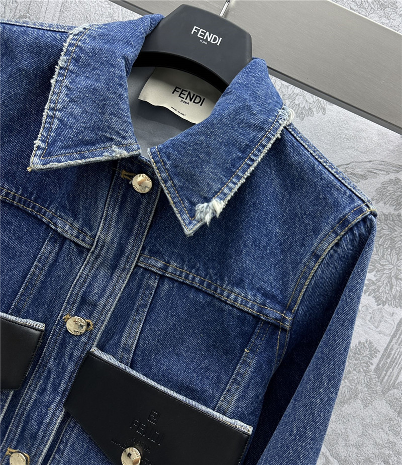 F**di patchwork leather denim jacket replica clothing sites