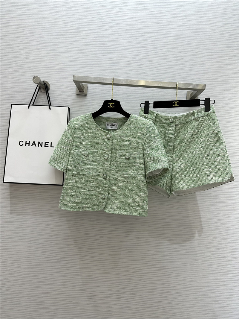 Ch**el soft tweed short-sleeved top + shorts replica clothes