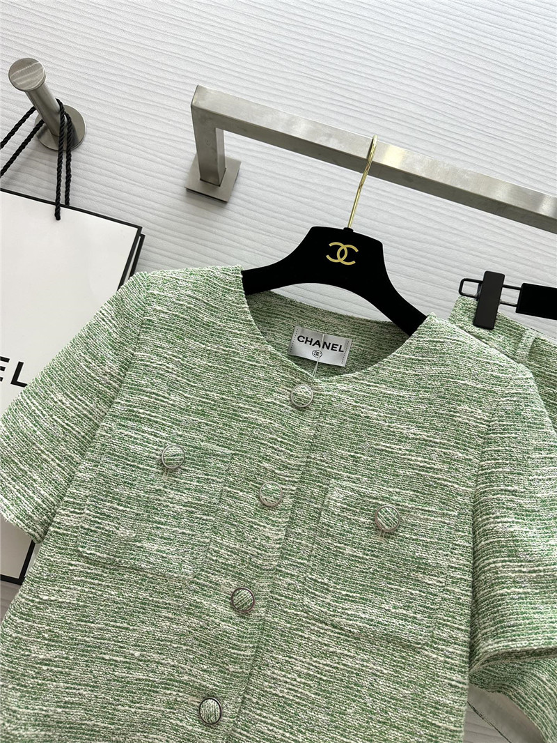 Ch**el soft tweed short-sleeved top + shorts replica clothes