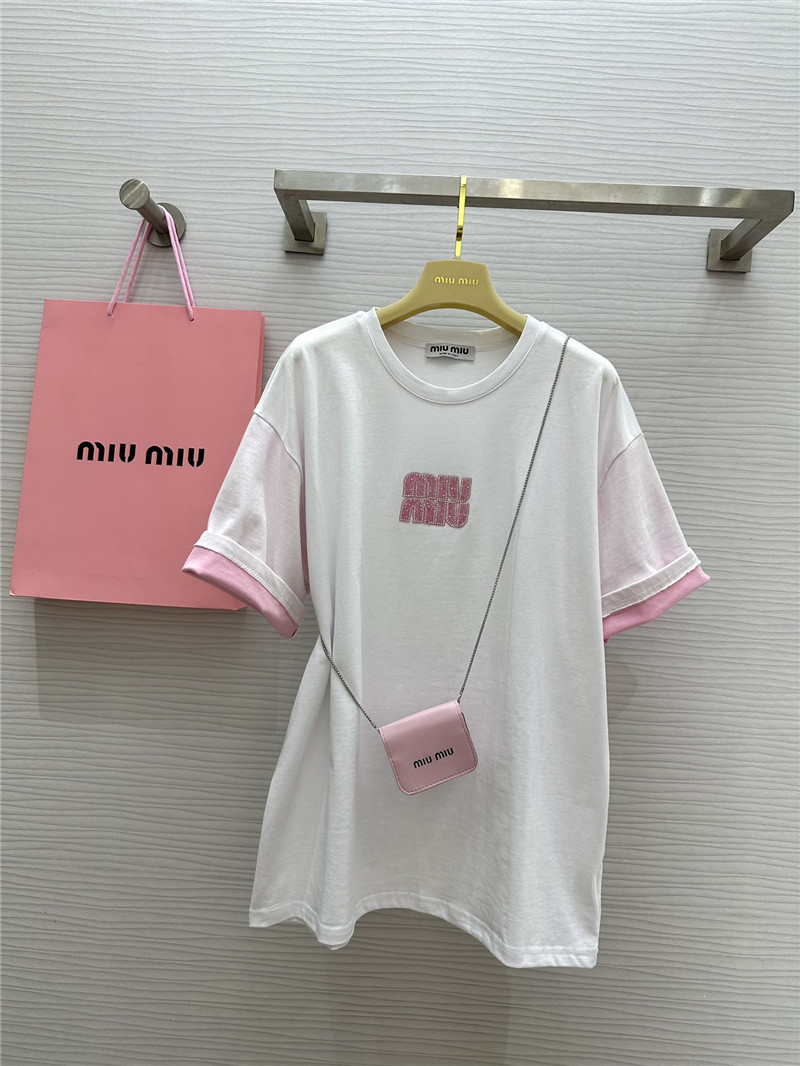 M1um1u beaded contrast color t-shirt replica clothes