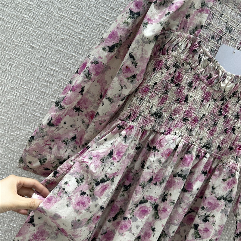 Ganni pink floral print puff sleeve dress replica clothes