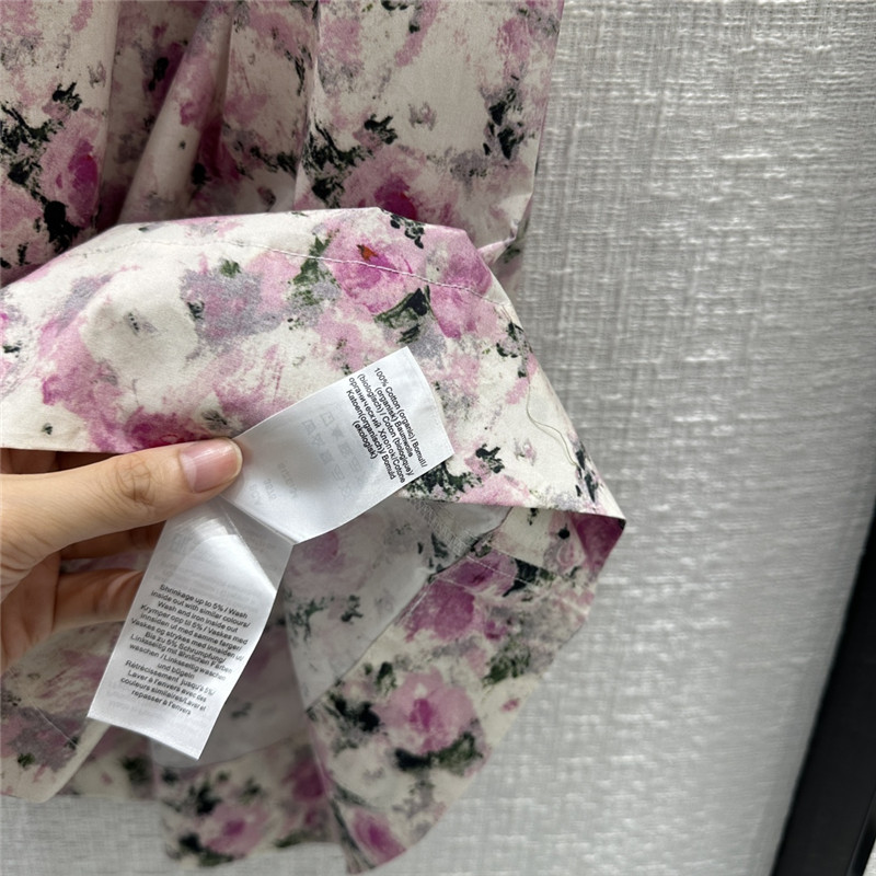 Ganni pink floral print puff sleeve dress replica clothes