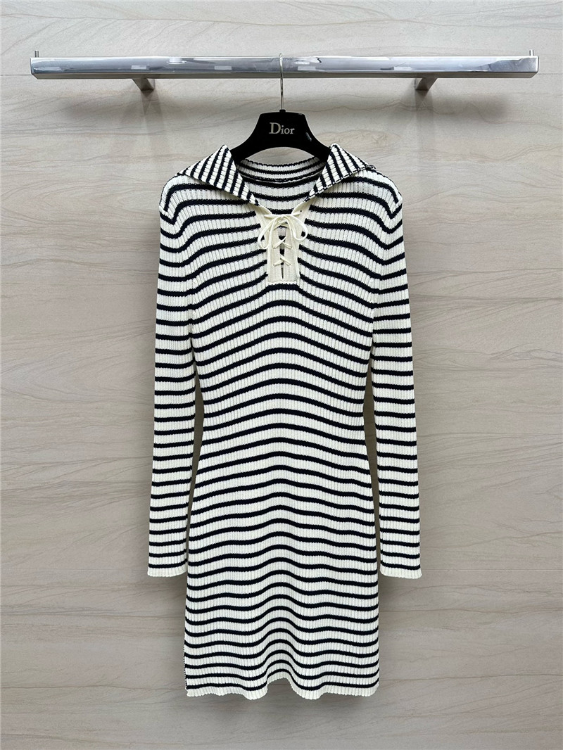 D10r navy striped large lapel dress replica designer clothes