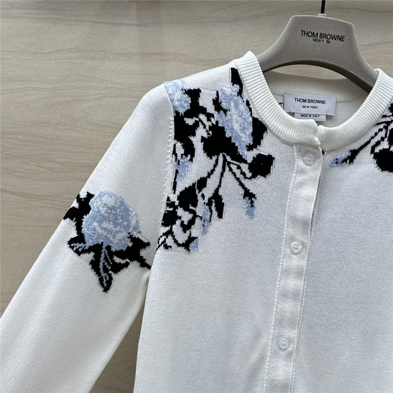 Thom Browne Floral-Intarsia Cashmere Cardigan
