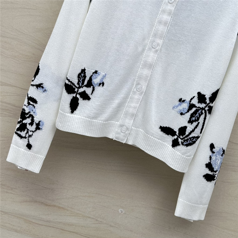 Thom Browne Floral-Intarsia Cashmere Cardigan