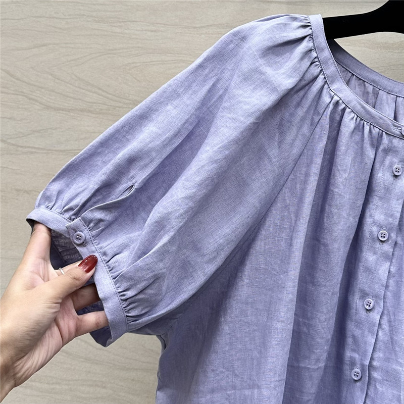 L0r0 P1ana puff sleeve linen top replica d&g clothing