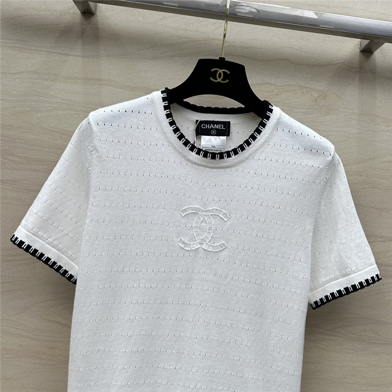 Ch**el contrast trim knit short-sleeved top replica clothing