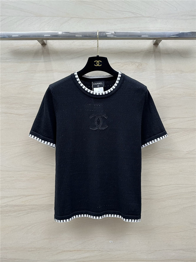 Ch**el contrast trim knit short-sleeved top replica clothing