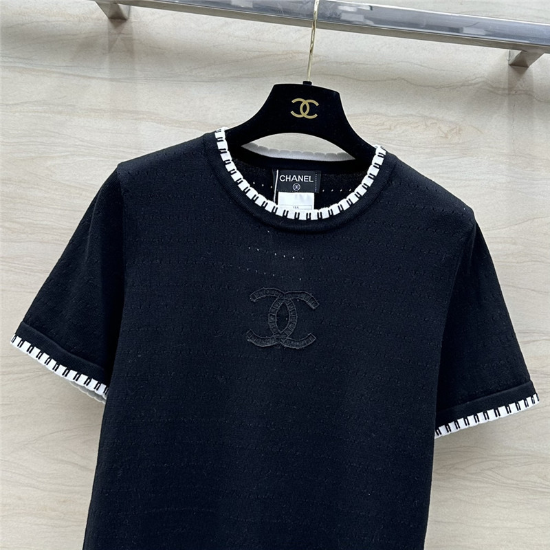 Ch**el contrast trim knit short-sleeved top replica clothing