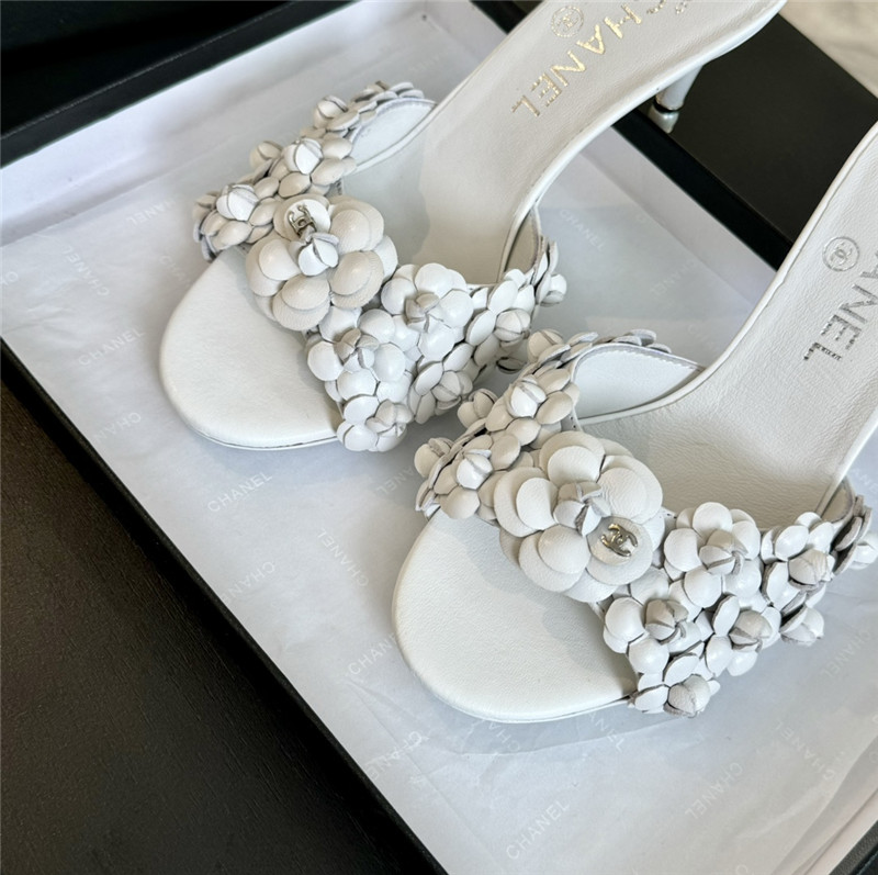 Ch**el camellia heels mules white