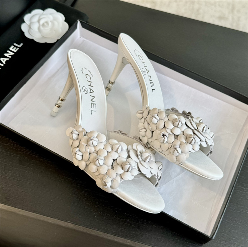 Ch**el camellia heels mules white