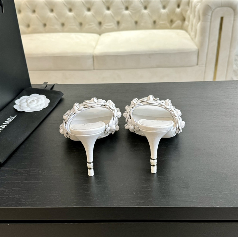 Ch**el camellia heels mules white