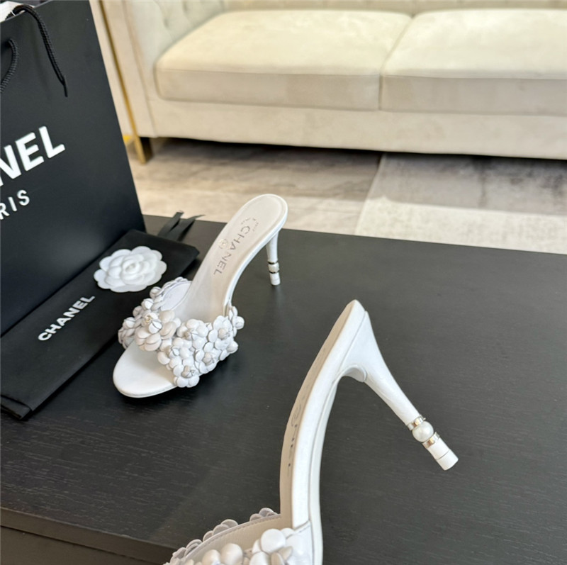 Ch**el camellia heels mules white