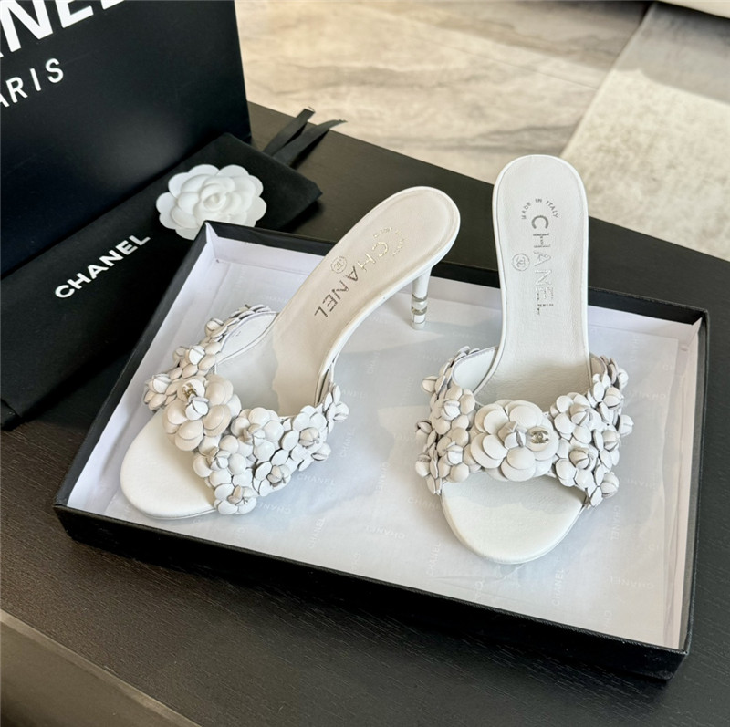 Ch**el camellia heels mules white